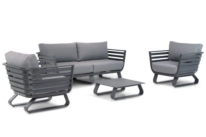 Santika Furniture Sovita stoel-bank loungeset 4-delig – Grijs-antraciet