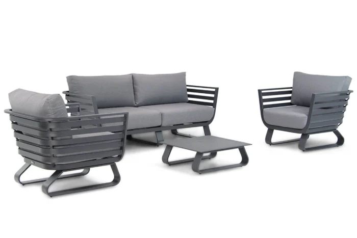 Santika Furniture Sovita stoel-bank loungeset 4-delig - Grijs-antraciet
