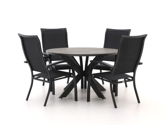 Bellagio tuinmeubelen Lugo/Fidenza ø 126cm dining tuinset 5-delig stapelbaar – Zwart