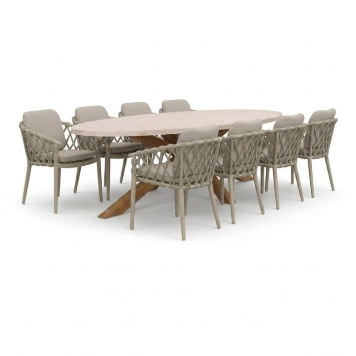 BUITEN living Lorento/Cleveland beige dining tuinset | 8 personen | polystone + aluminium | 280cm ovaal
