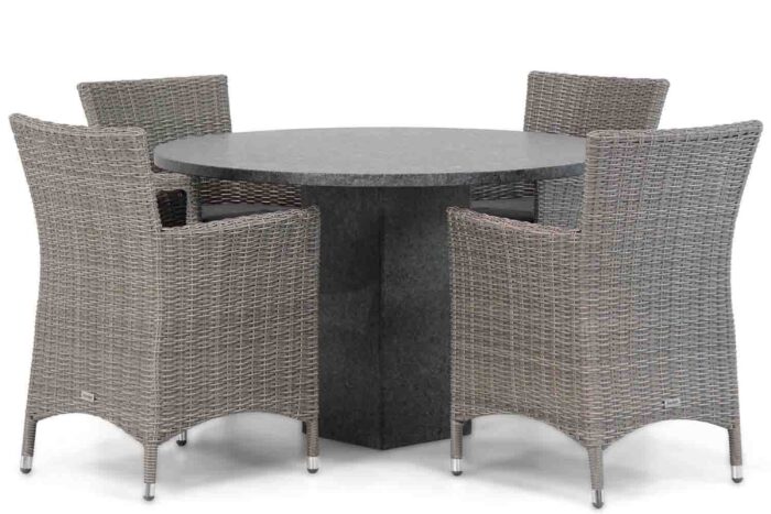 Garden Collections Dublin/Graniet 120 cm rond dining tuinset 5-delig – Grijs-antraciet