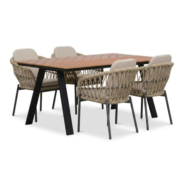 LUX outdoor living Sofia/Femke beige/antraciet dining tuinset | 4 personen | polywood + touw | 220cm