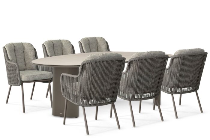 Santika Furniture Cayora/Voyage 240×120 cm dining tuinset 7-delig – Taupe-naturel-bruin
