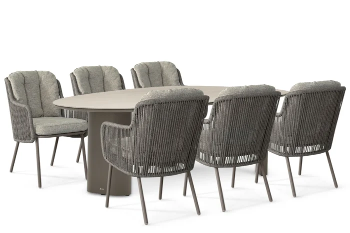 Santika Furniture Cayora/Voyage 240x120 cm dining tuinset 7-delig - Taupe-naturel-bruin