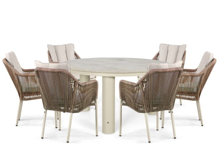 Lifestyle Garden Furniture Marbella/Arancia 150 cm dining tuinset 7-delig – Taupe-naturel-bruin