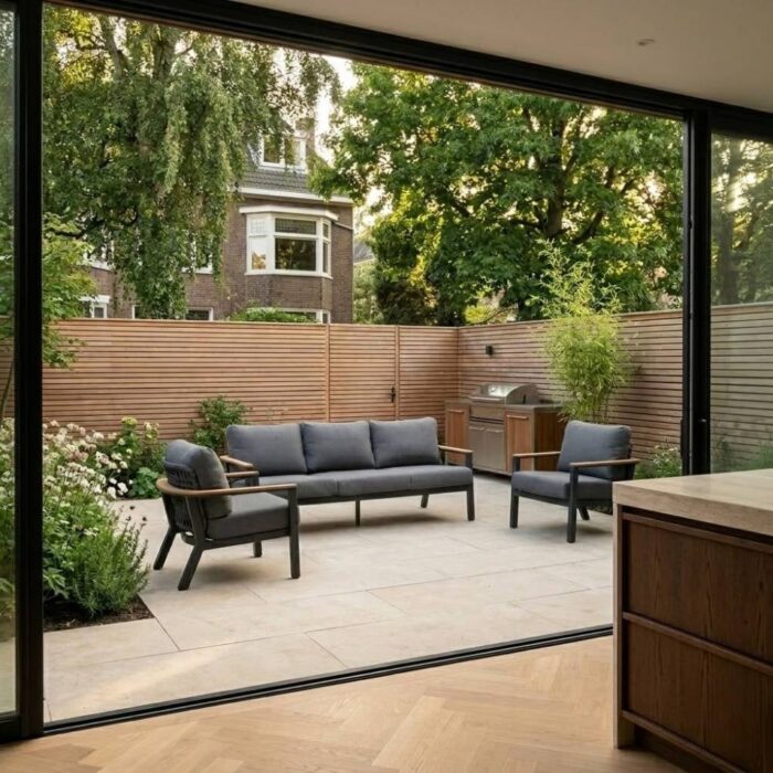 LUX outdoor living Montana stoel-bank loungeset 5 personen | aluminium + teak | antraciet | 3-delig