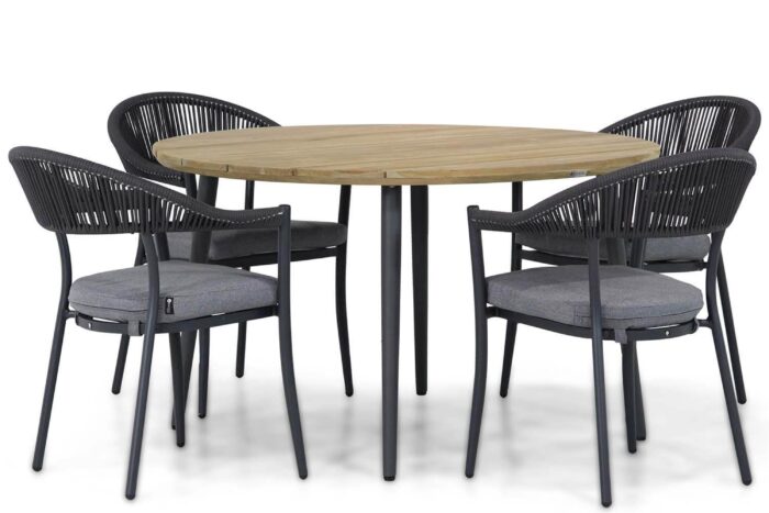 Santika Furniture Vivian/Montana 130 cm rond dining tuinset 5-delig – Grijs-antraciet