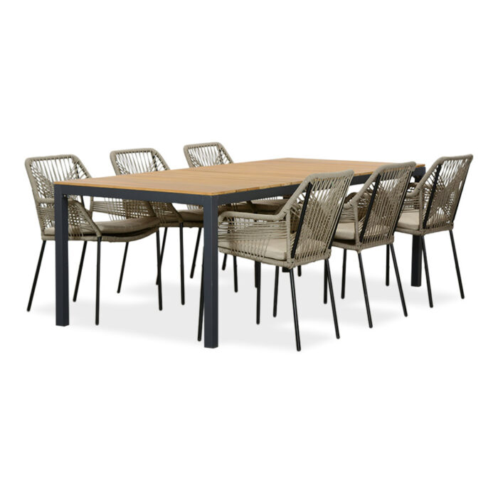 LUX outdoor living Delta/Seville zand dining tuinset | 6 personen | teakhout + aluminium | 220cm