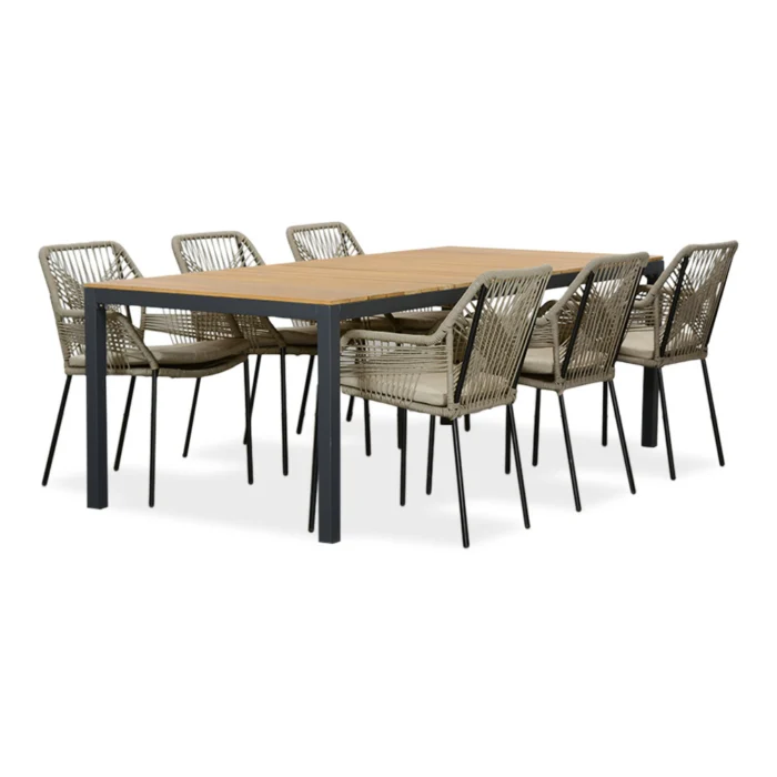 LUX outdoor living Delta/Seville zand dining tuinset | 6 personen | teakhout + aluminium | 220cm