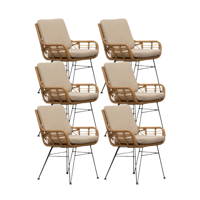 BUITEN living Carlos dining tuinstoel set van 6 | wicker + RVS | Bamboo taupe