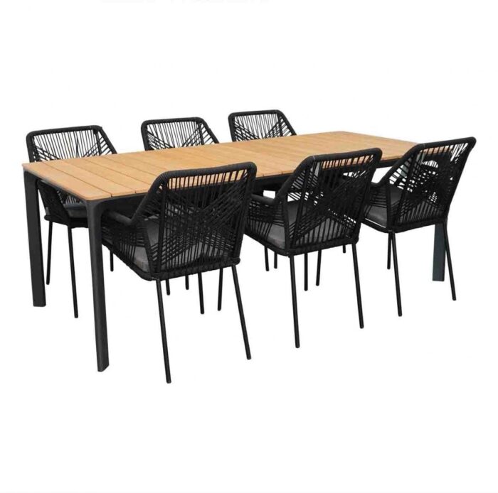 Lesli Living Arezzo/Seville zwart dining tuinset | 6 personen | 200cm – Antraciet