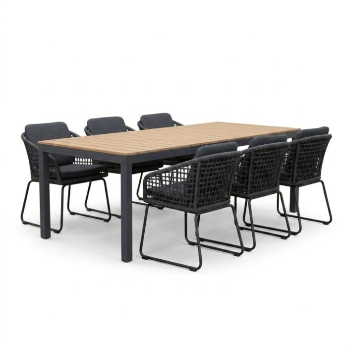 LUX outdoor living Oxford/Tulum Lava Grey dining tuinset | 6 personen | aluminium + touw | 200cm – Grijs