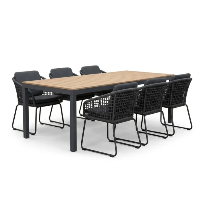 LUX outdoor living Oxford/Tulum Lava Grey dining tuinset | 6 personen | aluminium + touw | 200cm - Grijs