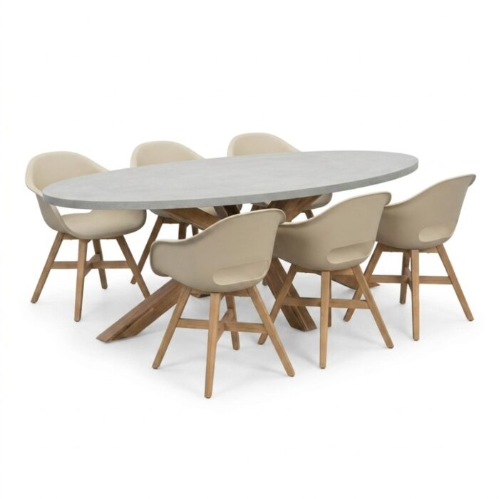 BUITEN living Livorno/Karlstad beige dining tuinset | 6 personen | polystone + kunststof | 240cm