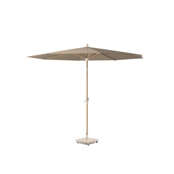 Platinum Riva stokparasol taupe/Teak look | Ø250cm rond – Taupe – Naturel – Bruin, Natural Teak
