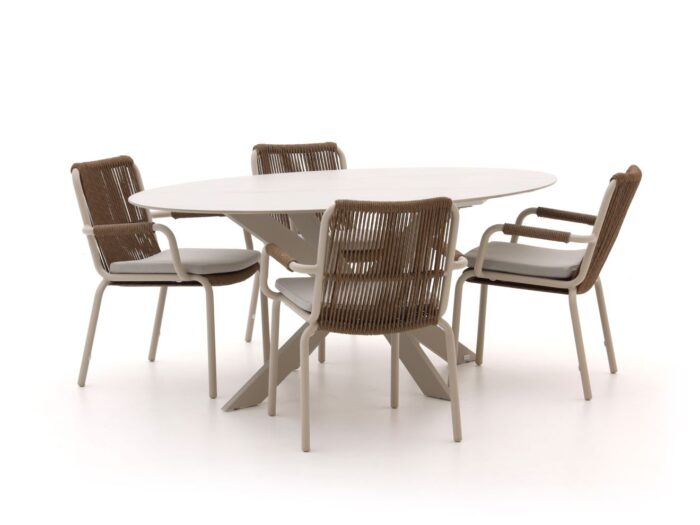 Bellagio tuinmeubelen Bellagio Caronia/Furato ellips 200cm dining tuinset 5-delig stapelbaar Laagste prijsgarantie! – Taupe