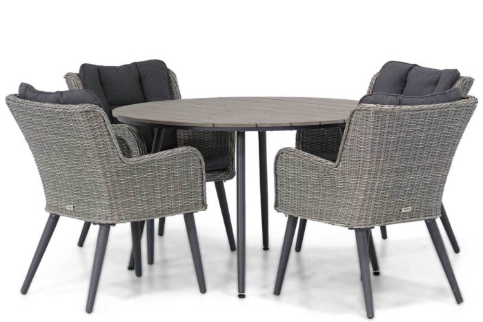 Garden Collections Boston/Matale 125 cm rond dining tuinset 5-delig – Grijs-antraciet