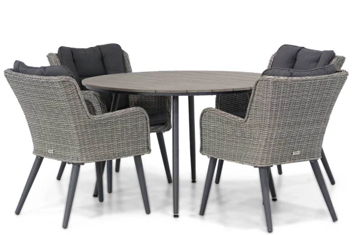 Garden Collections Boston/Matale 125 cm rond dining tuinset 5-delig - Grijs-antraciet