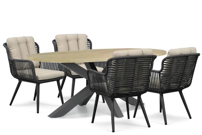 Coco Custa/Brookline 200×110 cm dining tuinset 5-delig – Grijs-antraciet