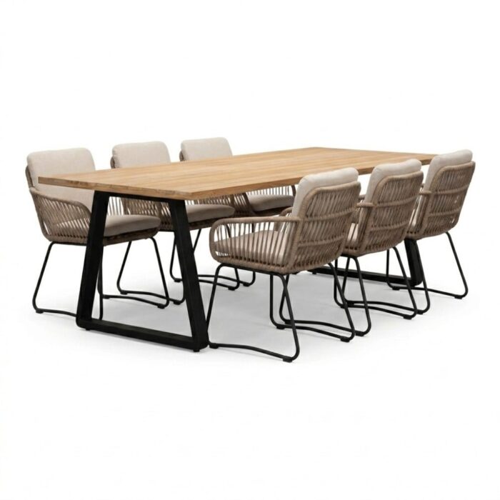 LUX outdoor living Elena/Harper Sahara Dust dining tuinset | 6 personen | teakhout + touw | 240cm – Natural Teak