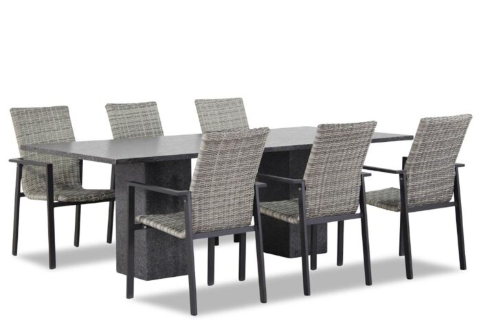 Lifestyle Garden Furniture Upton/Graniet 220 cm dining tuinset 7-delig stapelbaar – Grijs-antraciet