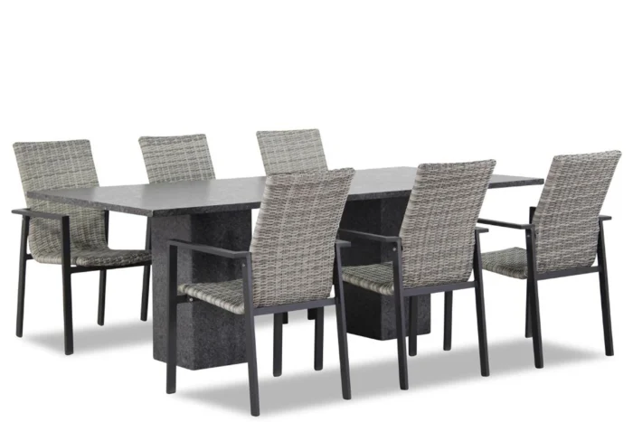 Lifestyle Garden Furniture Upton/Graniet 220 cm dining tuinset 7-delig stapelbaar - Grijs-antraciet