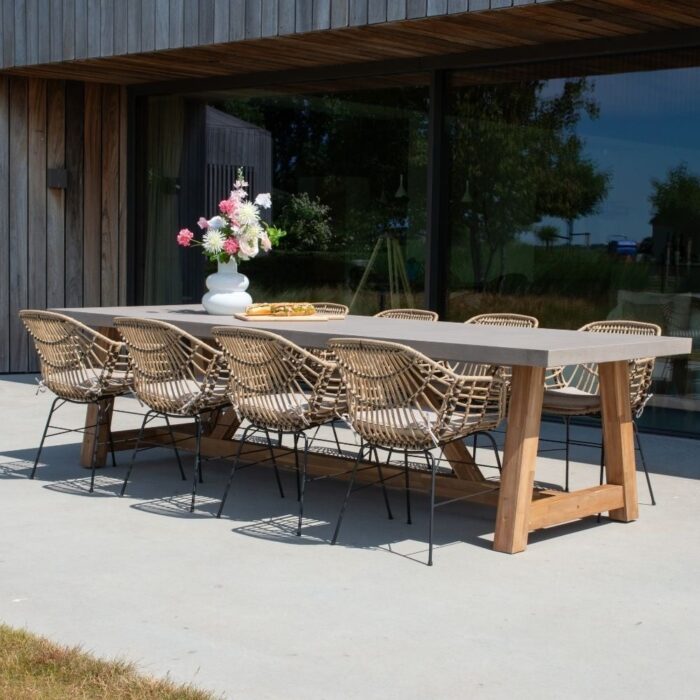 BUITEN living Veltis/Charlotte dining tuinset | 8 personen | betonlook + wicker | 300cm