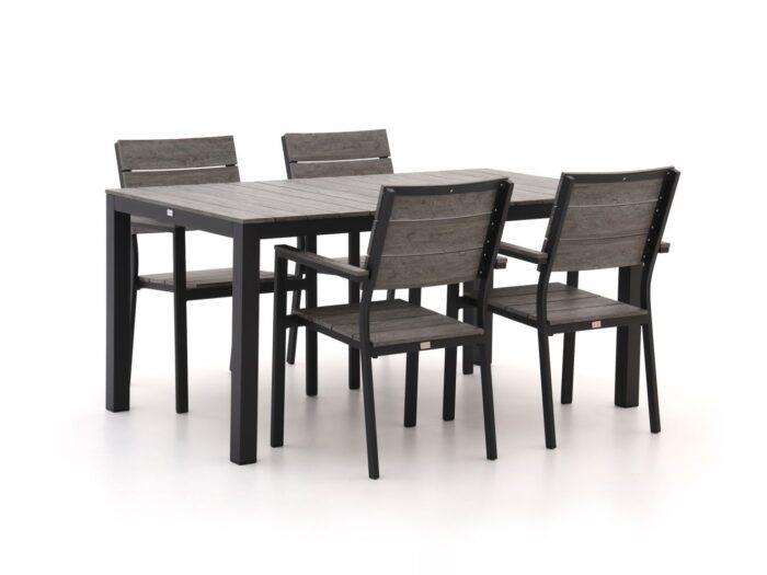Bellagio tuinmeubelen Fidenza 160cm dining tuinset 5-delig stapelbaar – Zwart
