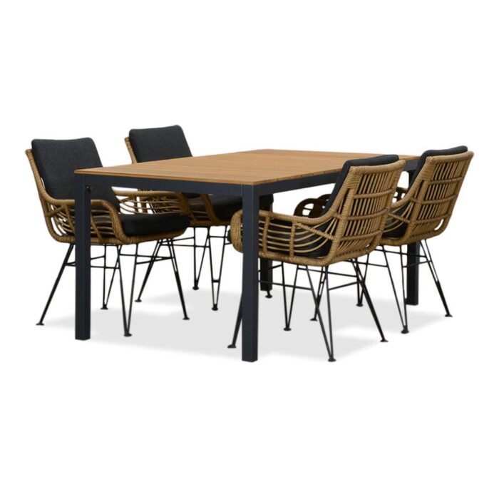 LUX outdoor living Delta/Carlos antraciet dining tuinset | 4 personen | teakhout + wicker | 160cm