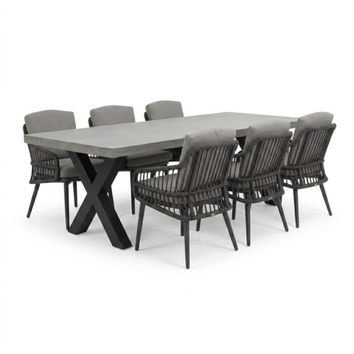 BUITEN living Lyon/Alicante antraciet dining tuinset | 6 personen | polystone + wicker | 250cm