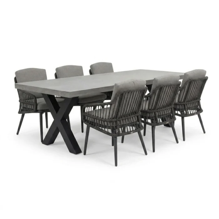 BUITEN living Lyon/Alicante antraciet dining tuinset | 6 personen | polystone + wicker | 250cm