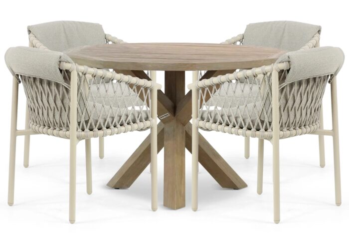 4 Seasons Outdoor Allora/Sand City 120 cm dining tuinset 5-delig – Taupe-naturel-bruin