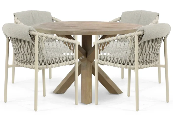 4 Seasons Outdoor Allora/Sand City 120 cm dining tuinset 5-delig - Taupe-naturel-bruin