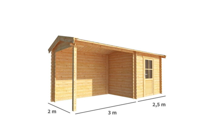 Warentuin collection Blokhut, tuinhuisje met overkapping Fenna-Adriana 550 cm bij 200 cm diep zadeldak – bruin