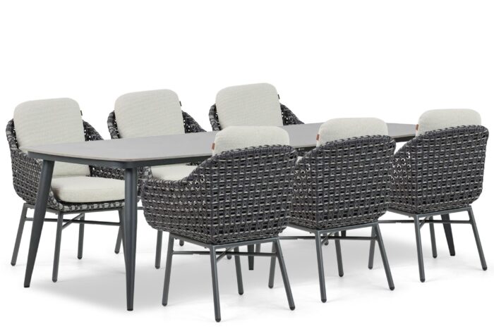 Santika Furniture Yovan/Vienna 240 cm dining tuinset 7-delig – Grijs-antraciet