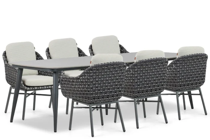 Santika Furniture Yovan/Vienna 240 cm dining tuinset 7-delig - Grijs-antraciet
