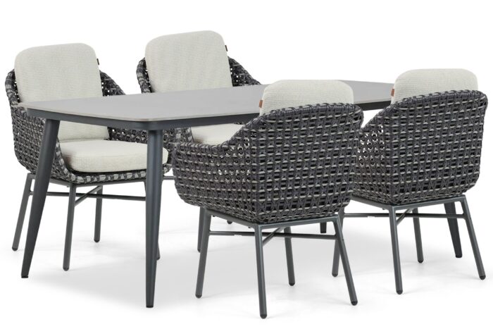 Santika Furniture Yovan/Vienna 180 cm dining tuinset 5-delig – Grijs-antraciet