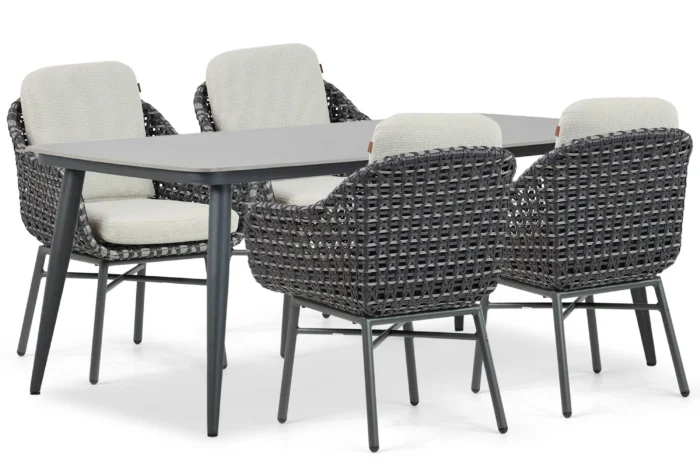 Santika Furniture Yovan/Vienna 180 cm dining tuinset 5-delig - Grijs-antraciet