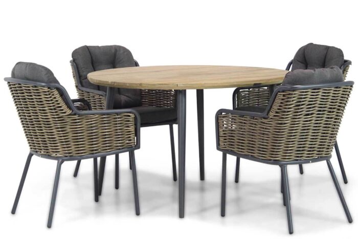 Santika Furniture Fasano/Montana 130 cm rond dining tuinset 5-delig – Grijs-antraciet