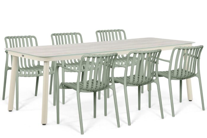 Domani Furniture Alba/Tavano 220×90 cm dining tuinset 7-delig – Groen
