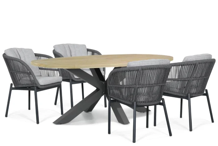 Lifestyle Garden Furniture Monaco/Brookline 200x110 cm dining tuinset 5-delig - Grijs-antraciet