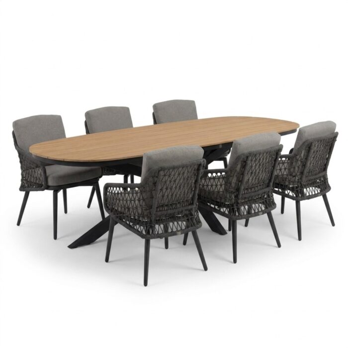 LUX outdoor living Texas/Vedra antraciet dining tuinset | 6 personen | polywood + touw | 260cm