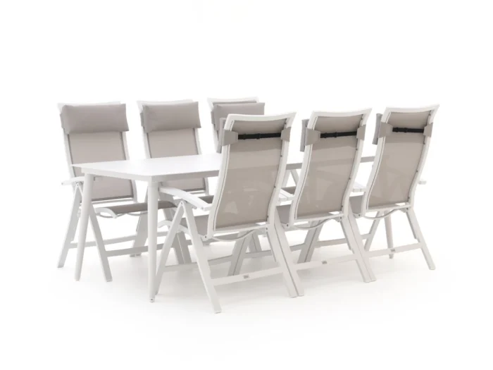 Bellagio tuinmeubelen Lugo/Sora 220cm dining tuinset 7-delig verstelbaar - Wit