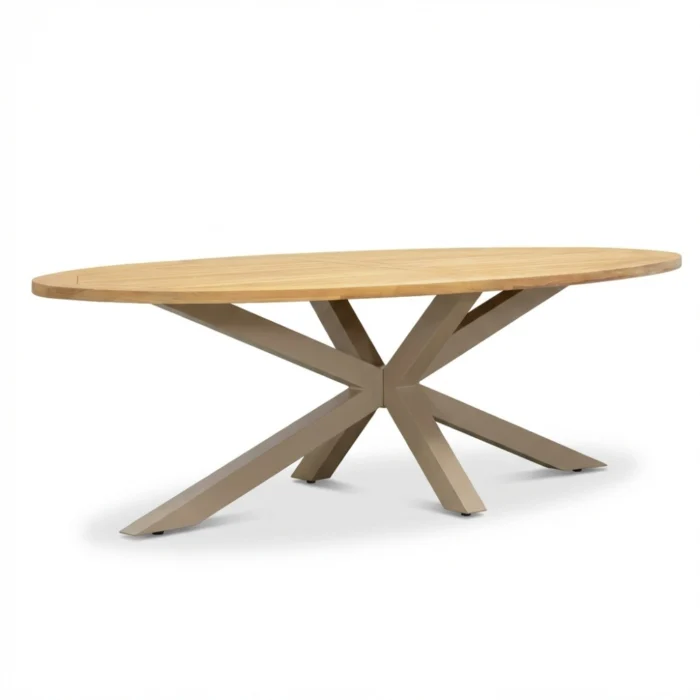 LUX outdoor living Cleve dining tuintafel 6 personen | teakhout + aluminium | Natural Teak/beige | 240cm ovaal
