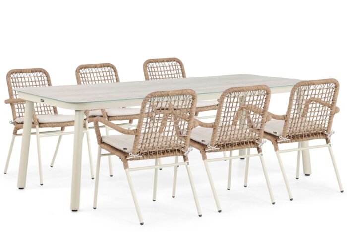 De Laan Projects Lifestyle Catalone/Tavano 220 cm dining tuinset 7-delig – Taupe-naturel-bruin