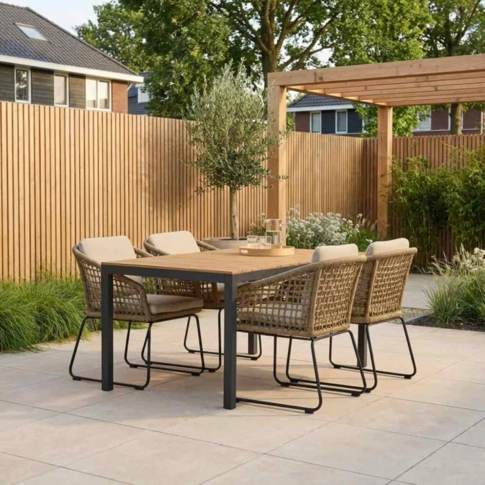 LUX outdoor living Delta/Tulum Sahara Dust dining tuinset | 4 personen | teakhout + touw | 160cm - Zand