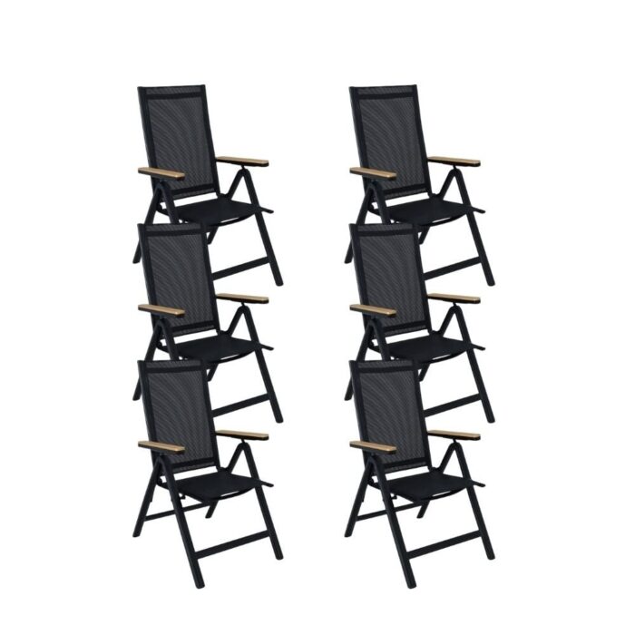 LUX outdoor living Norali dining tuinstoel verstelbaar set van 6 | textileen + aluminium | antraciet