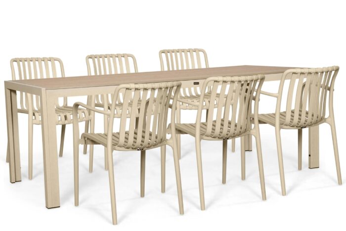 Domani Furniture Alba/Creta 210×90 cm dining tuinset 7-delig – Zand/Beige