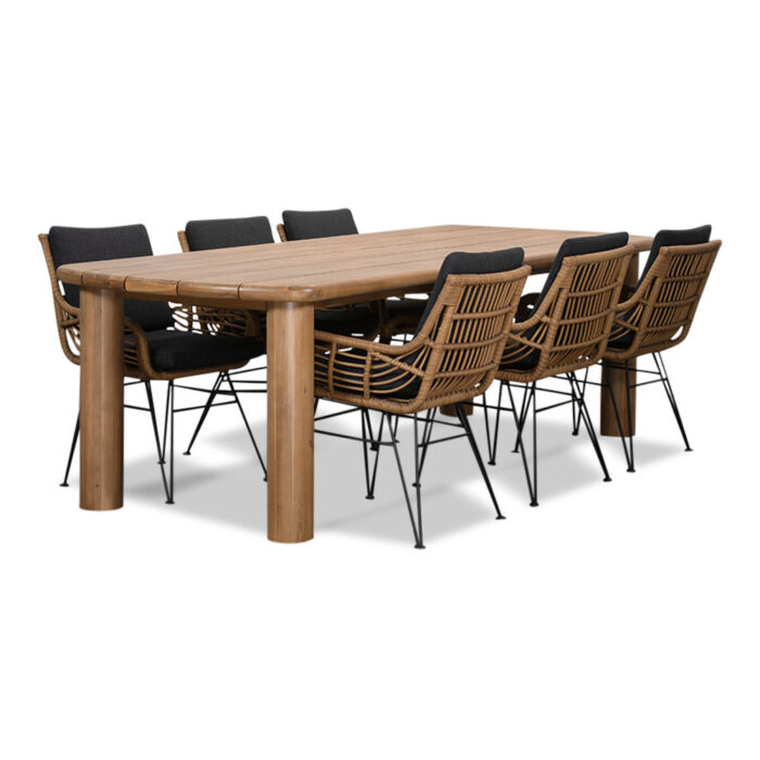 BUITEN living Laredo/Carlos antraciet dining tuinset | 6 personen | hardhout + wicker | 255cm