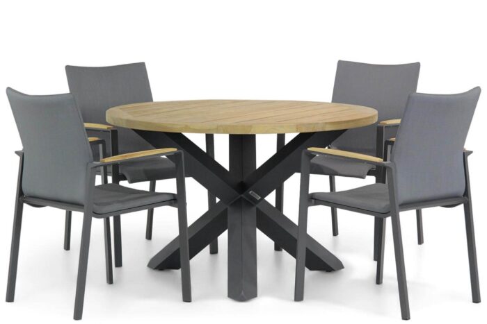Lifestyle Garden Furniture Brandon/Rockville 120 cm rond dining tuinset 5-delig – Grijs-antraciet
